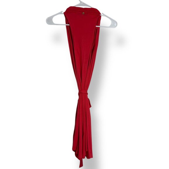 Trina Turk Red Sleeveless Jersey Short Dress w/ Tie Draped Scoop Neck Sz P - Picture 3 of 9